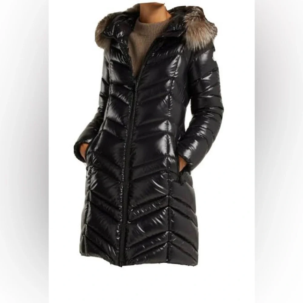 Moncler Fulmarus Fox Fur Trim Chevron Black Puffer Coat Large (3) - Picture 2 of 11